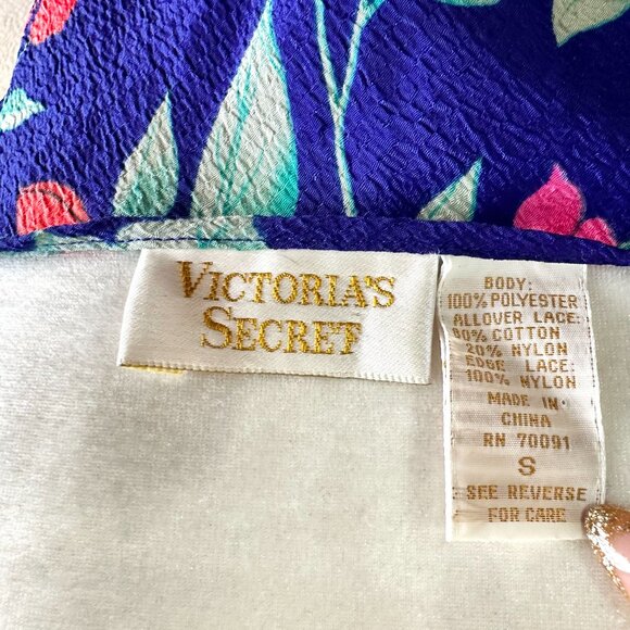 Victoria Secret Vtg 90s Floral Blue Gold Label Slip On Lingerie - Picture 6 of 6